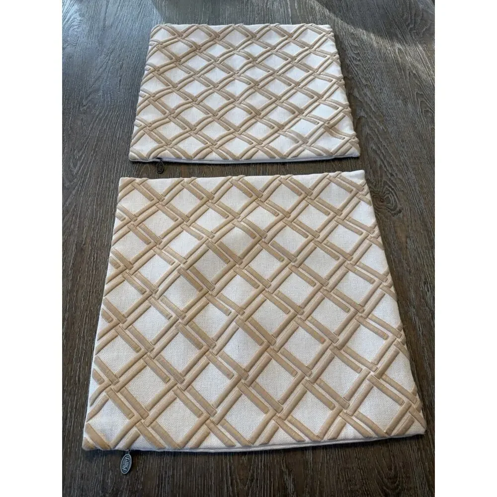 Pier 1 Pillow Cover‎ Embroidered Raised LT Brown/Tan Lines 